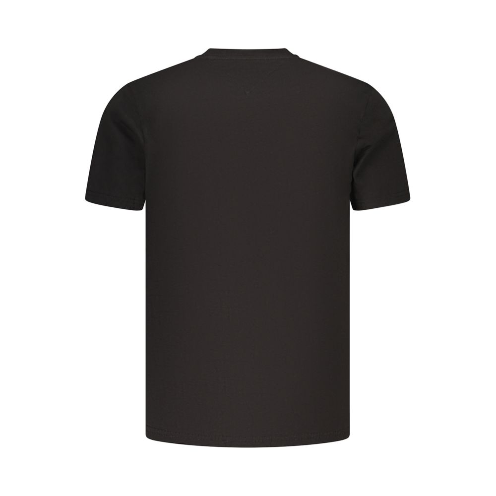 Black cotton men's T-shirt by Tommy Hilfiger, featuring a classic crew neck and subtle brand logo on the chest.