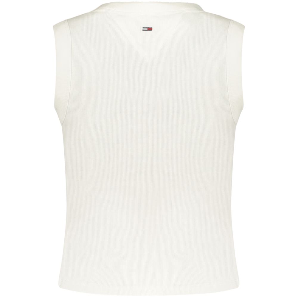 White cotton women's tank top by Tommy Hilfiger, sleeveless design with a scoop neckline and brand logo detail.