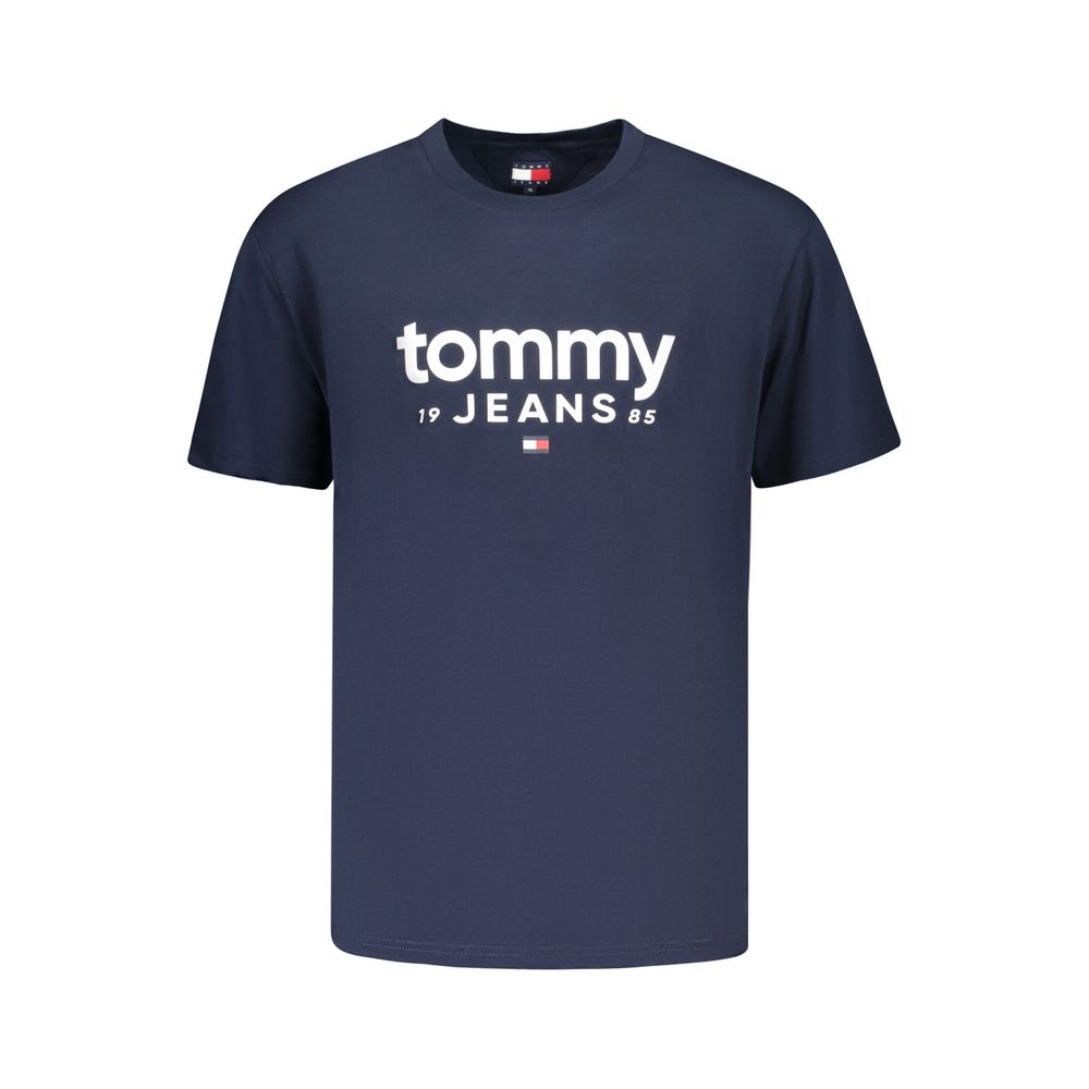 Tommy Hilfiger blue cotton men's T-shirt with crew neck and short sleeves, displayed flat on a white background.