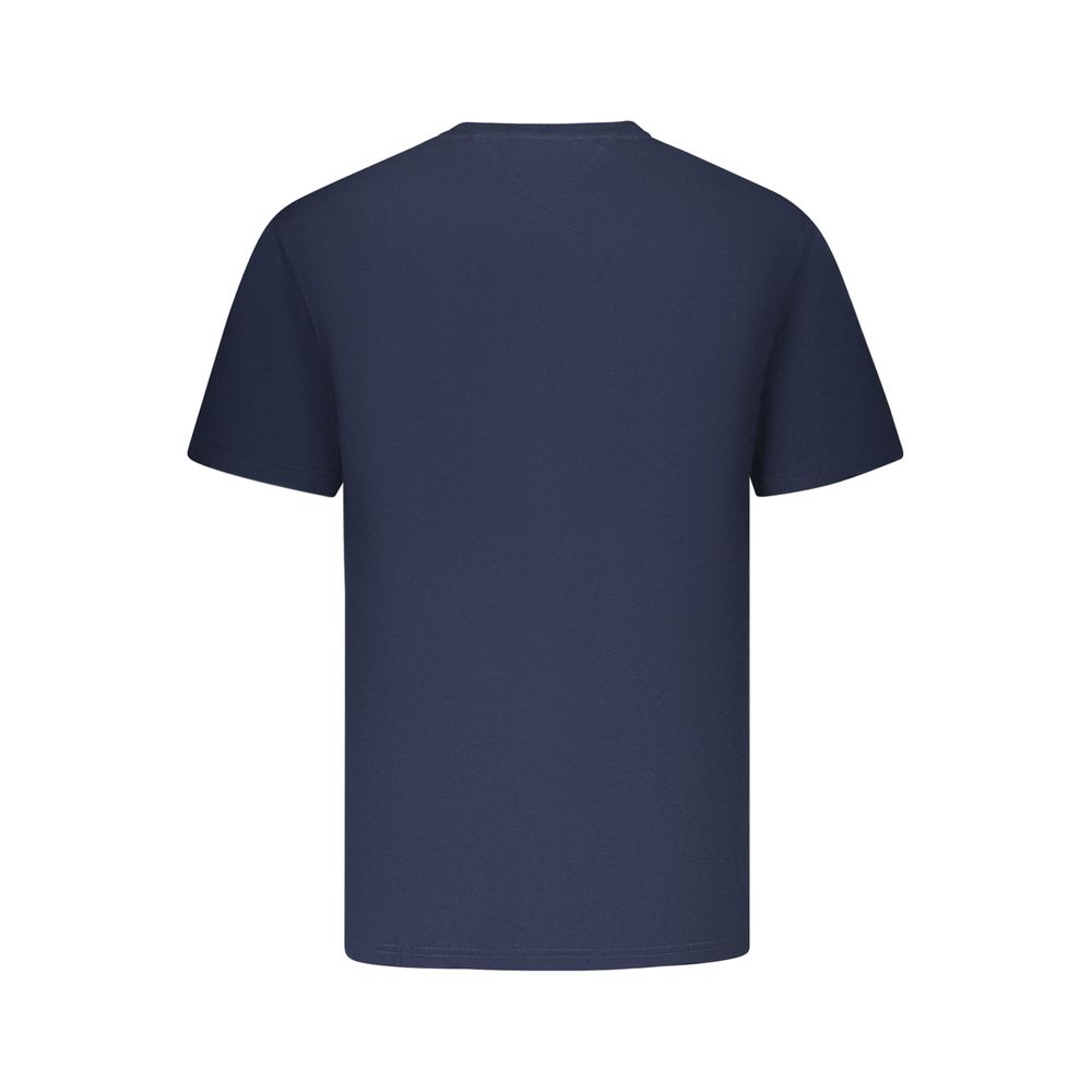 Tommy Hilfiger blue cotton men's T-shirt displayed flat with crew neck and short sleeves.
