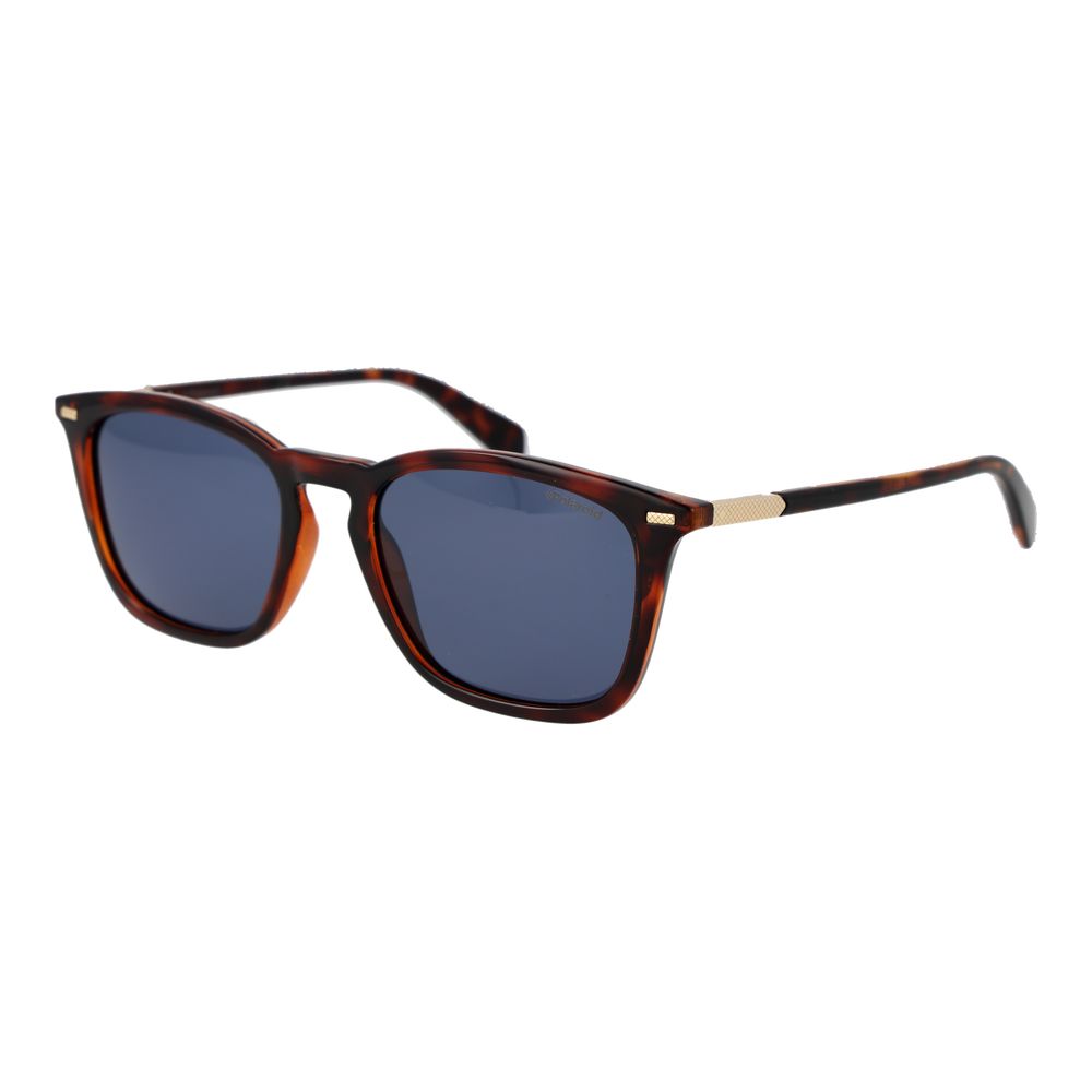 Polaroid brown polycarbonate sunglasses with round frames and tinted lenses, stylish and lightweight for casual wear.