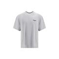 Represent gray cotton T-shirt with round neckline and short sleeves, casual fit, and soft fabric.