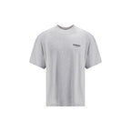 Represent gray cotton T-shirt with round neckline and short sleeves, casual fit, and soft fabric.