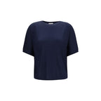 Brunello Cucinelli blue cashmere sleeveless sweater displayed on a hanger, showcasing its soft, luxurious fabric and classic design.