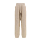 Beige Brunello Cucinelli cashmere casual pants with a relaxed fit, featuring soft fabric and classic design.