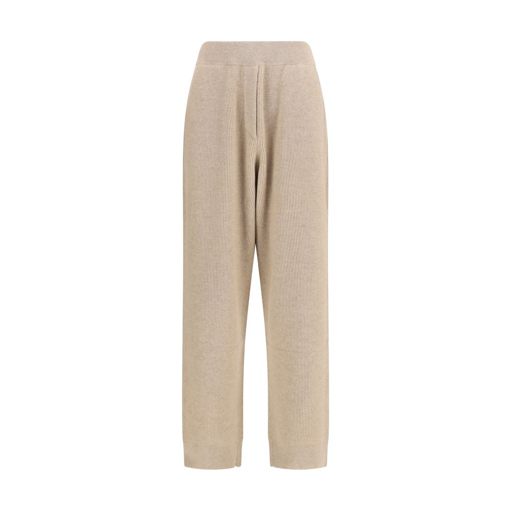 Beige Brunello Cucinelli cashmere casual pants with a relaxed fit, featuring soft fabric and classic design.