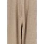Beige Brunello Cucinelli cashmere casual pants laid flat, showcasing soft fabric and relaxed fit for comfortable everyday wear.