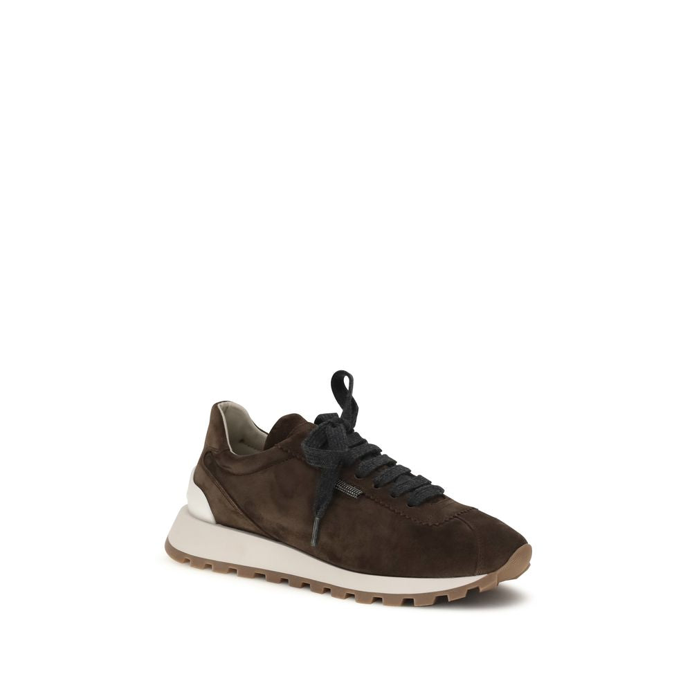Brunello Cucinelli Brown Calf Leather Bos Taurus Athletic Sneakers Brunello Cucinelli