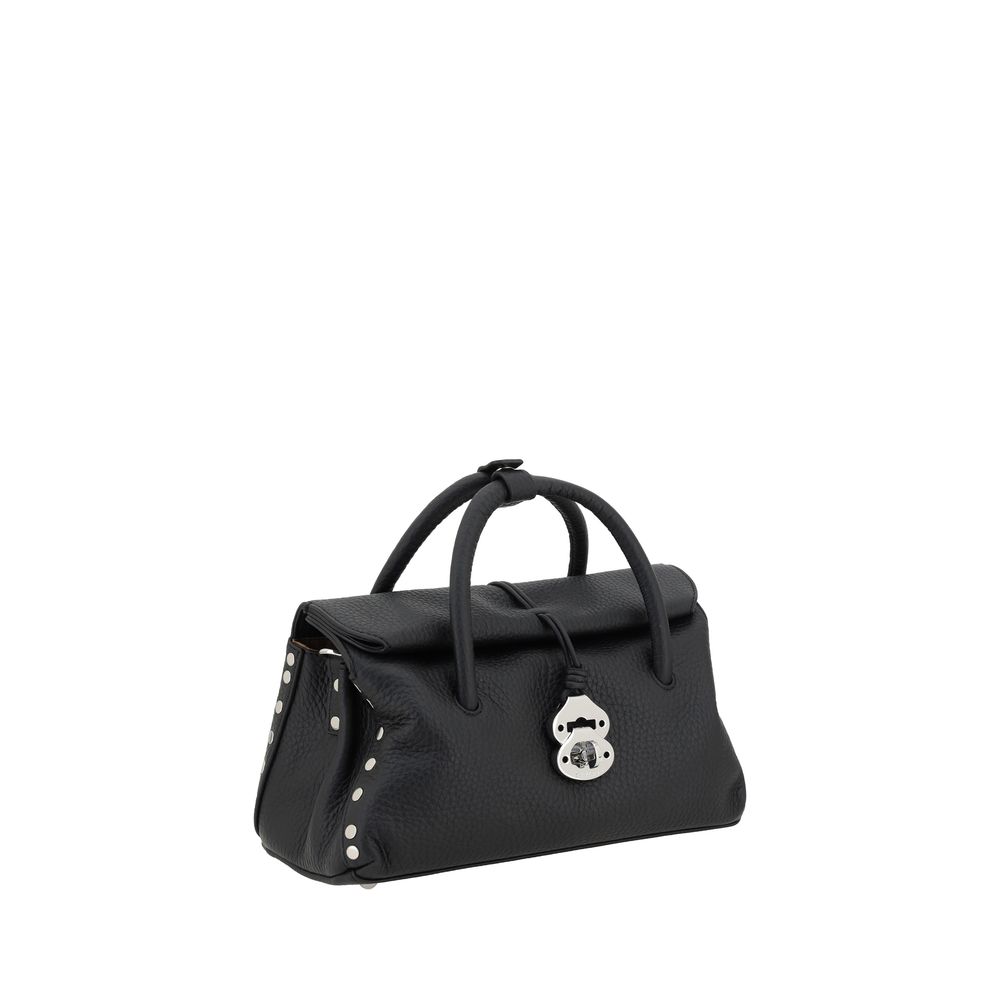 Zanellato black calf leather Bos Taurus shoulder bag with sleek design and silver-tone hardware, stylish and elegant accessory.