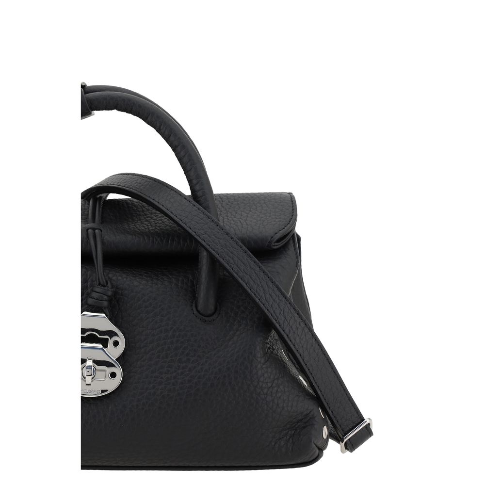 Zanellato black calf leather Bos Taurus shoulder bag with sleek design and structured shape for stylish carry.
