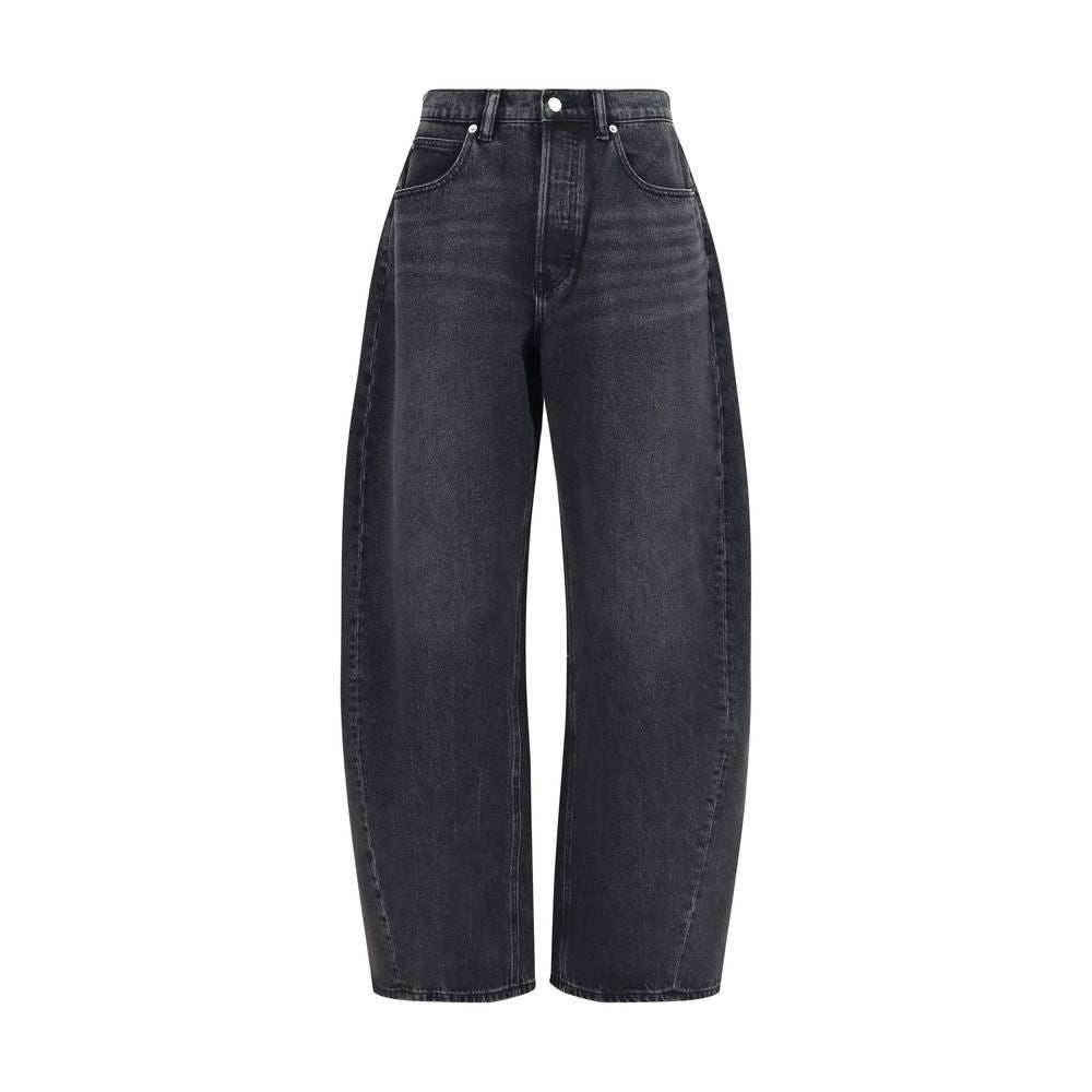 Black cotton denim jeans by Alexander Wang, showcasing a slim fit with classic five-pocket design and subtle branding details.