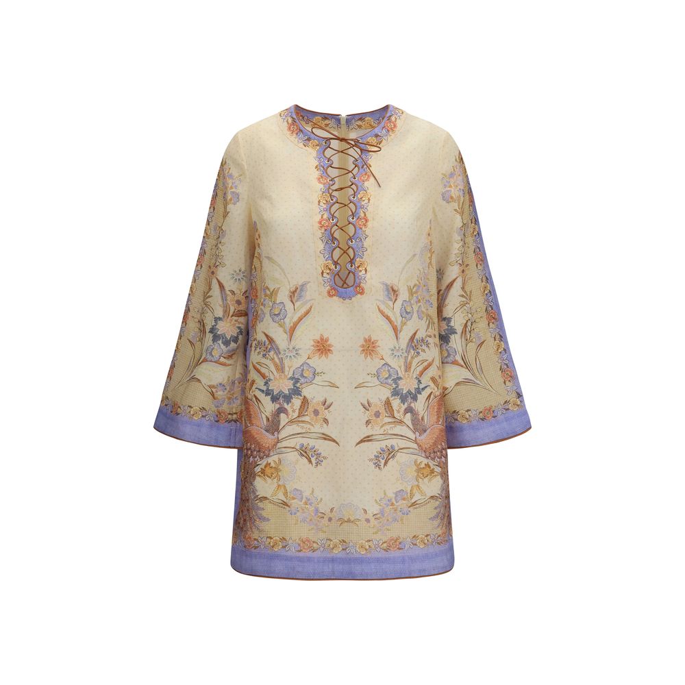 Zimmermann multicolor linen casual dress with relaxed fit and floral pattern, perfect for summer wear.