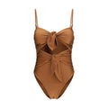 Zimmermann beige polyamide one-piece swimsuit displayed on a model, highlighting its sleek design and classic style.
