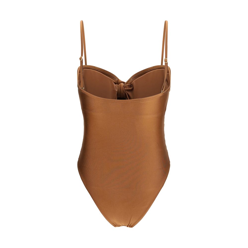 Zimmermann beige polyamide one-piece swimsuit with a sleek design, featuring smooth fabric and a stylish fit.