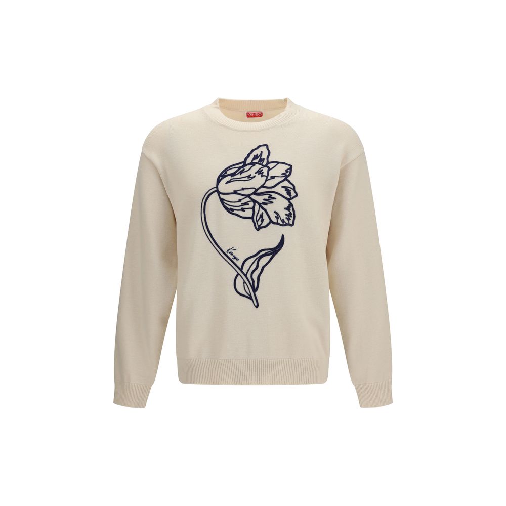 Kenzo beige cotton sweatshirt with a relaxed fit and subtle branding, displayed on a hanger against a neutral background.