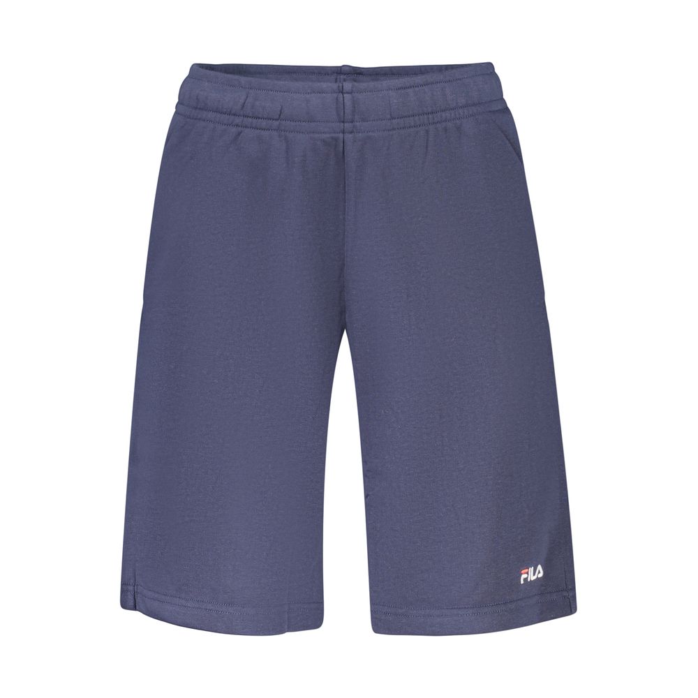 Fila blue cotton men's pants with a relaxed fit, shown hanging on a hanger with a casual style.