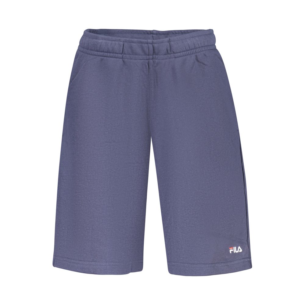 Fila blue cotton men's pants laid flat, showing the relaxed fit and classic design with subtle branding details.