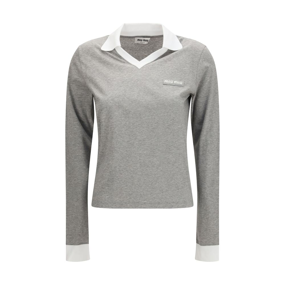 Miu Miu Gray Cotton Long Sleeve T-Shirt Miu Miu