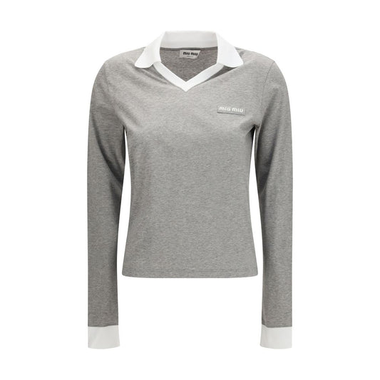 Miu Miu Gray Cotton Long Sleeve T-Shirt Miu Miu