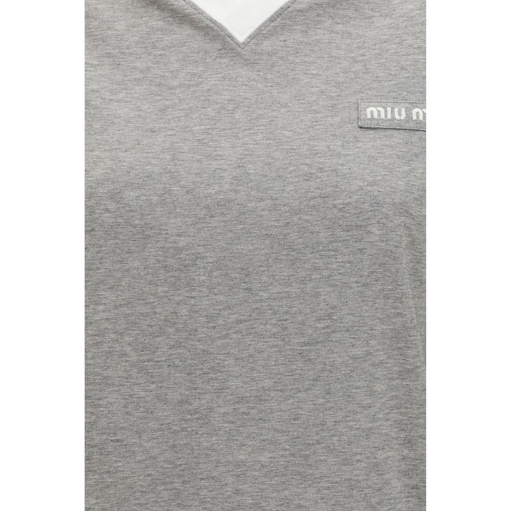 Miu Miu Gray Cotton Long Sleeve T-Shirt Miu Miu
