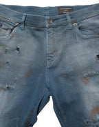 Dolce & Gabbana Blue Distressed Mid Waist Skinny Denim Jeans - Eljoys Fashion 