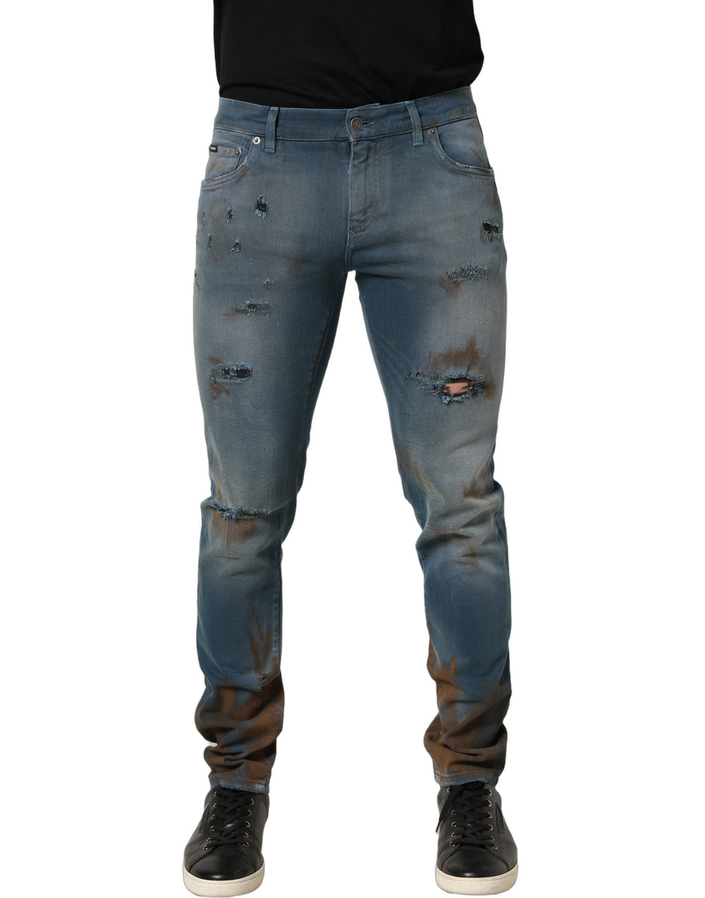 Dolce & Gabbana Blue Distressed Mid Waist Skinny Denim Jeans - Eljoys Fashion 