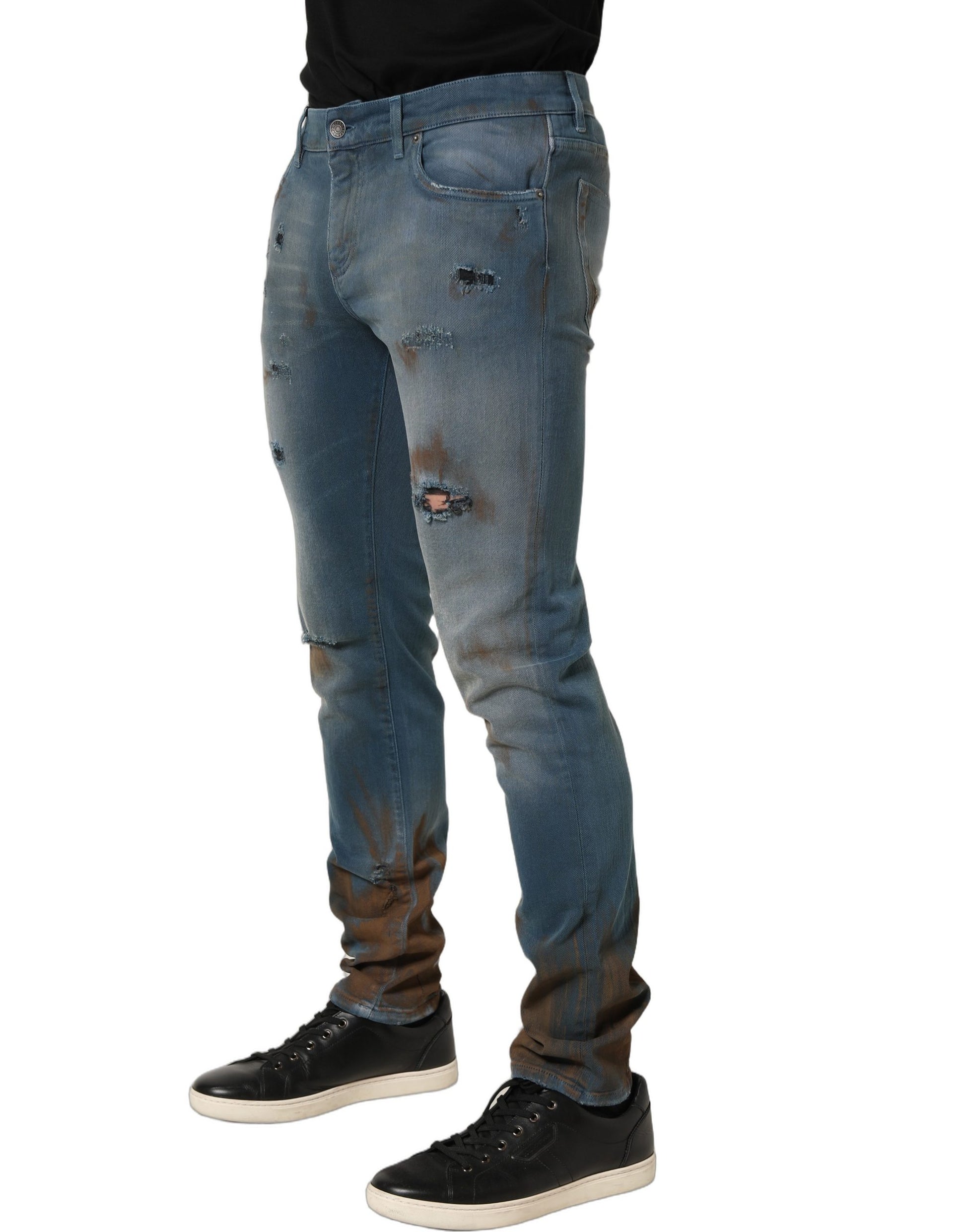 Dolce & Gabbana Blue Distressed Mid Waist Skinny Denim Jeans Dolce & Gabbana