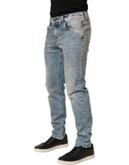 Dolce & Gabbana Blue Washed Mid Waist Straight Men Denim Jeans