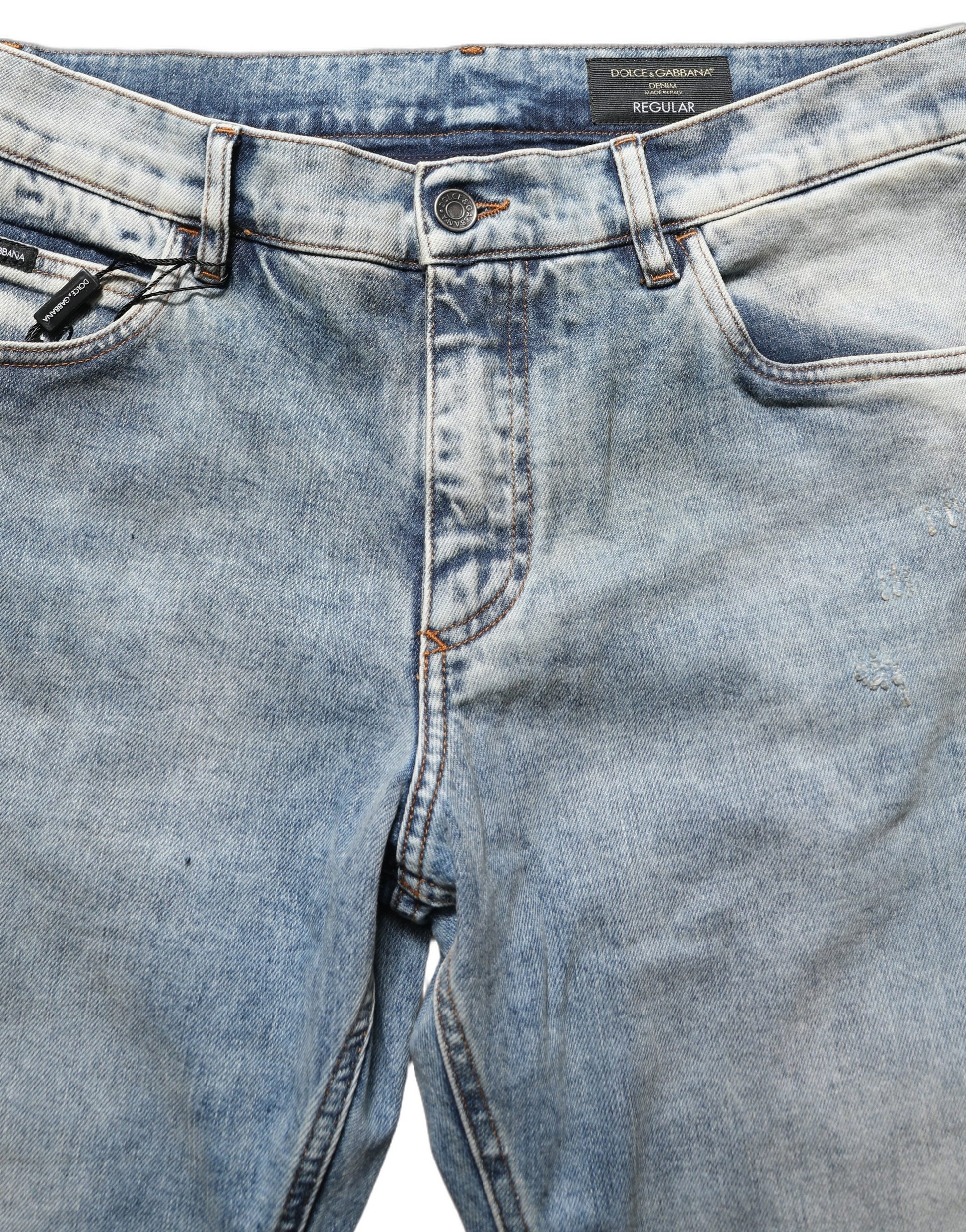 Dolce & Gabbana Blue Washed Mid Waist Straight Men Denim Jeans Dolce & Gabbana