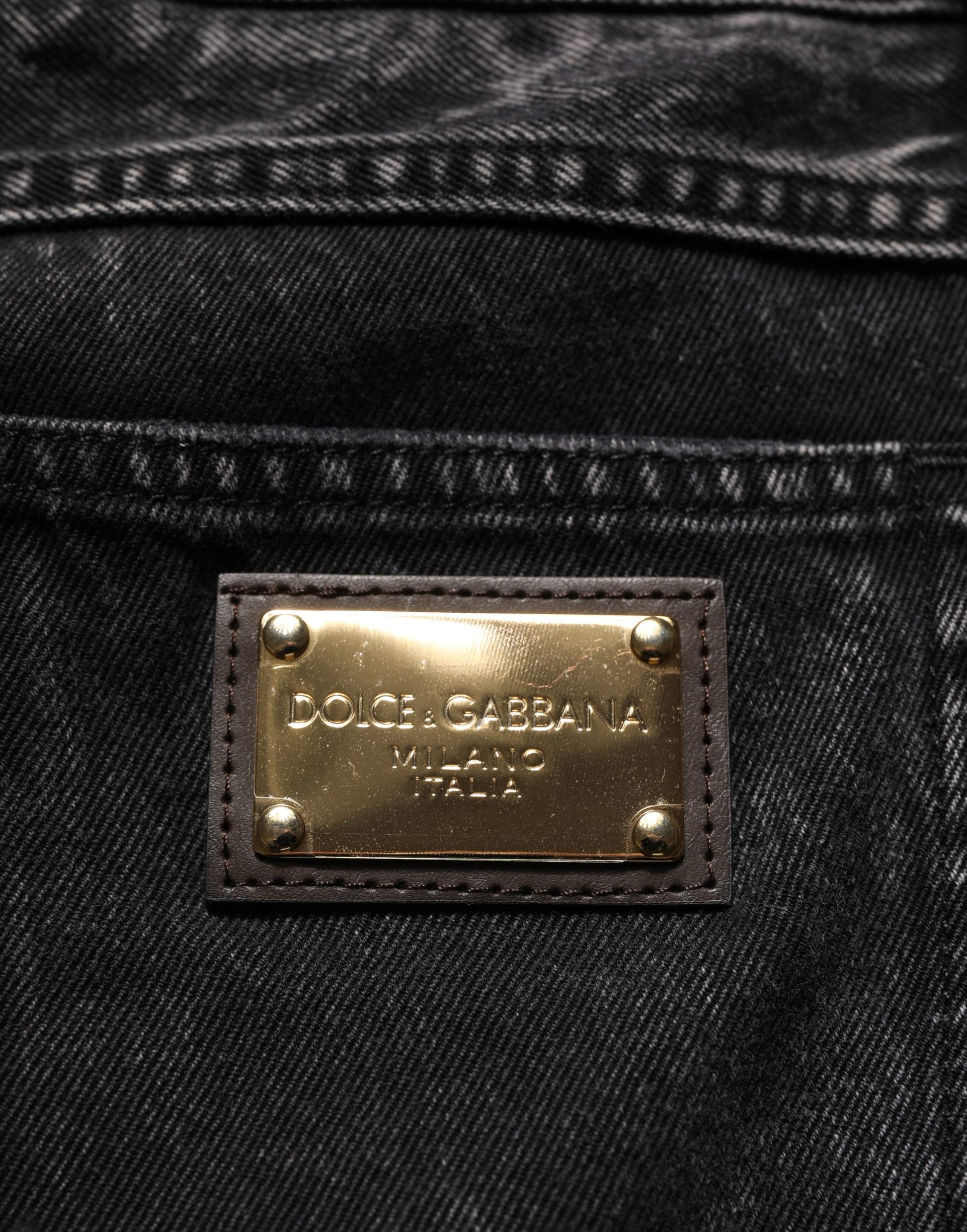 Dolce & Gabbana Black Distressed Cotton Straight Denim Jeans Dolce & Gabbana