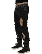 Dolce & Gabbana Black Distressed Cotton Straight Denim Jeans