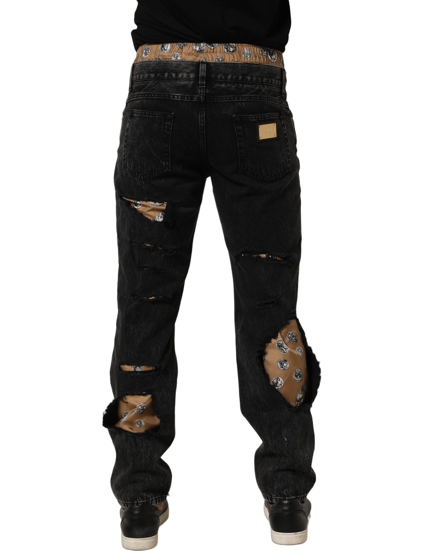 Dolce & Gabbana Black Distressed Cotton Straight Denim Jeans Dolce & Gabbana