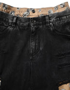 Dolce & Gabbana Black Distressed Cotton Straight Denim Jeans