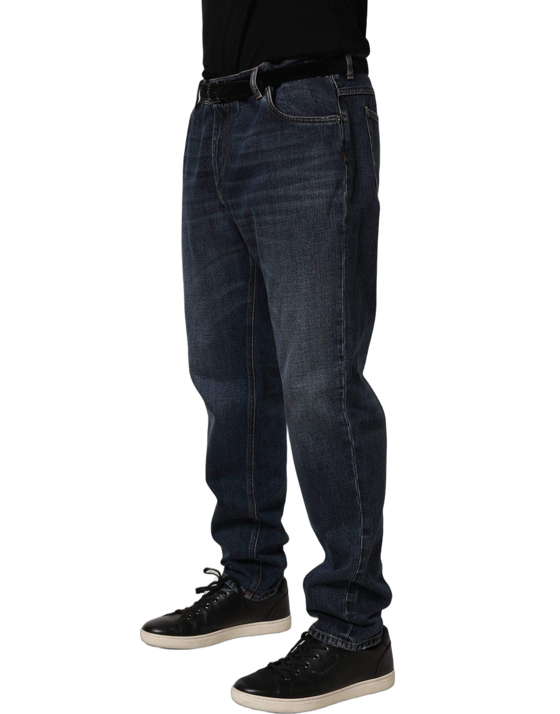Dolce & Gabbana Dark Blue Washed MidWaist Straight Denim Jeans Dolce & Gabbana