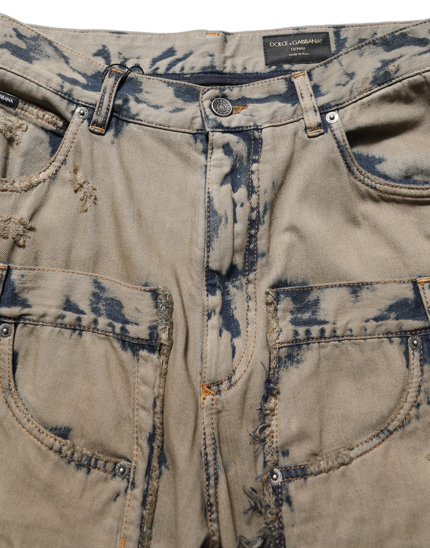 Dolce & Gabbana Beige Bleached Deconstructed Men Denim Jeans Dolce & Gabbana
