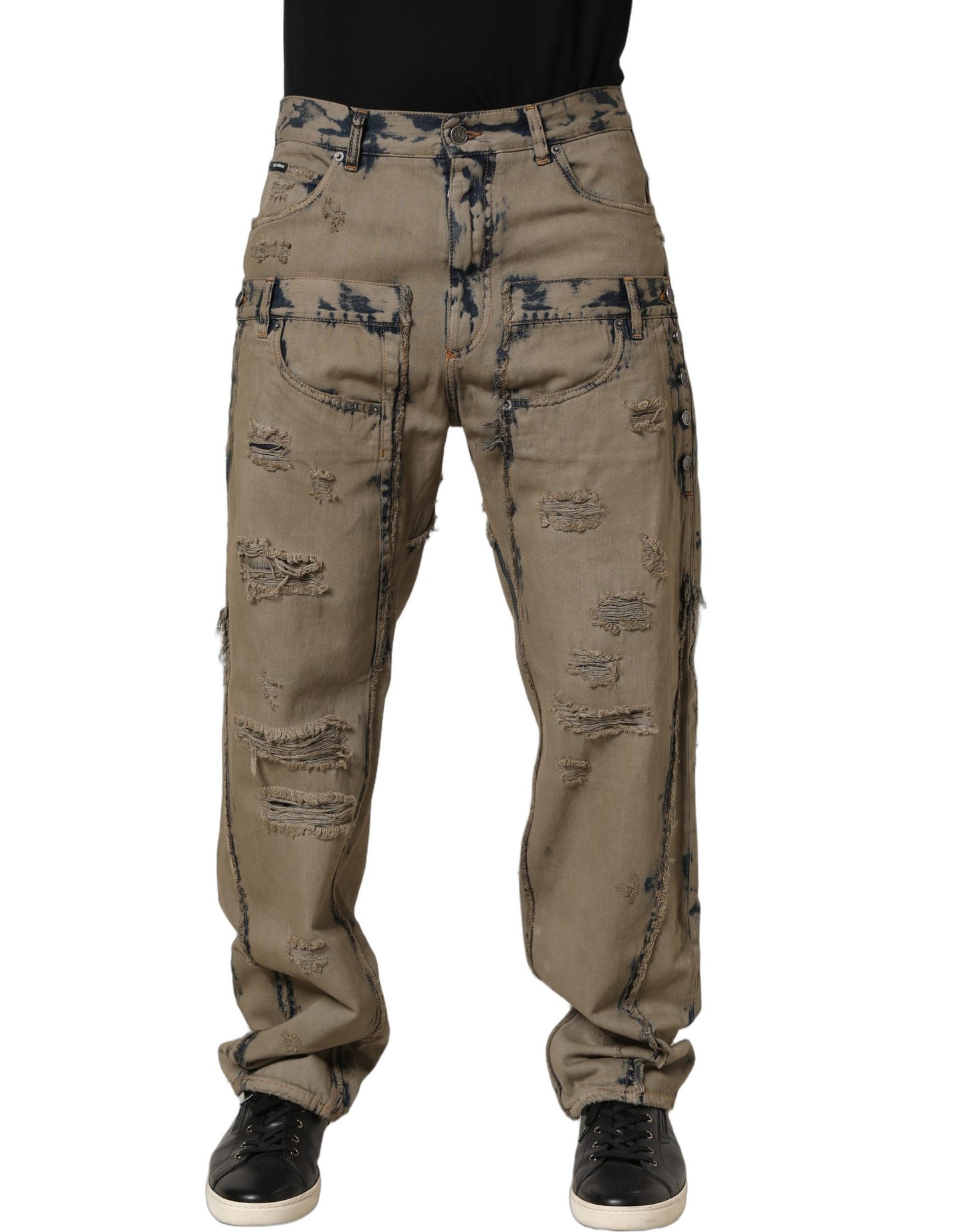 Dolce & Gabbana Beige Bleached Deconstructed Men Denim Jeans Dolce & Gabbana