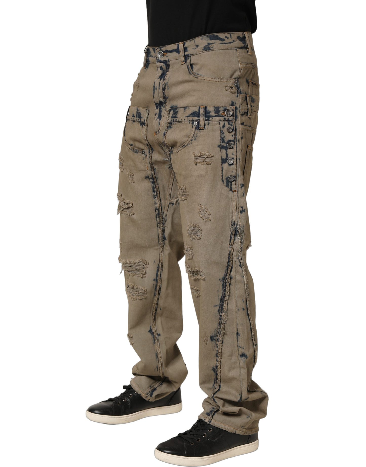 Dolce & Gabbana Beige Bleached Deconstructed Men Denim Jeans Dolce & Gabbana