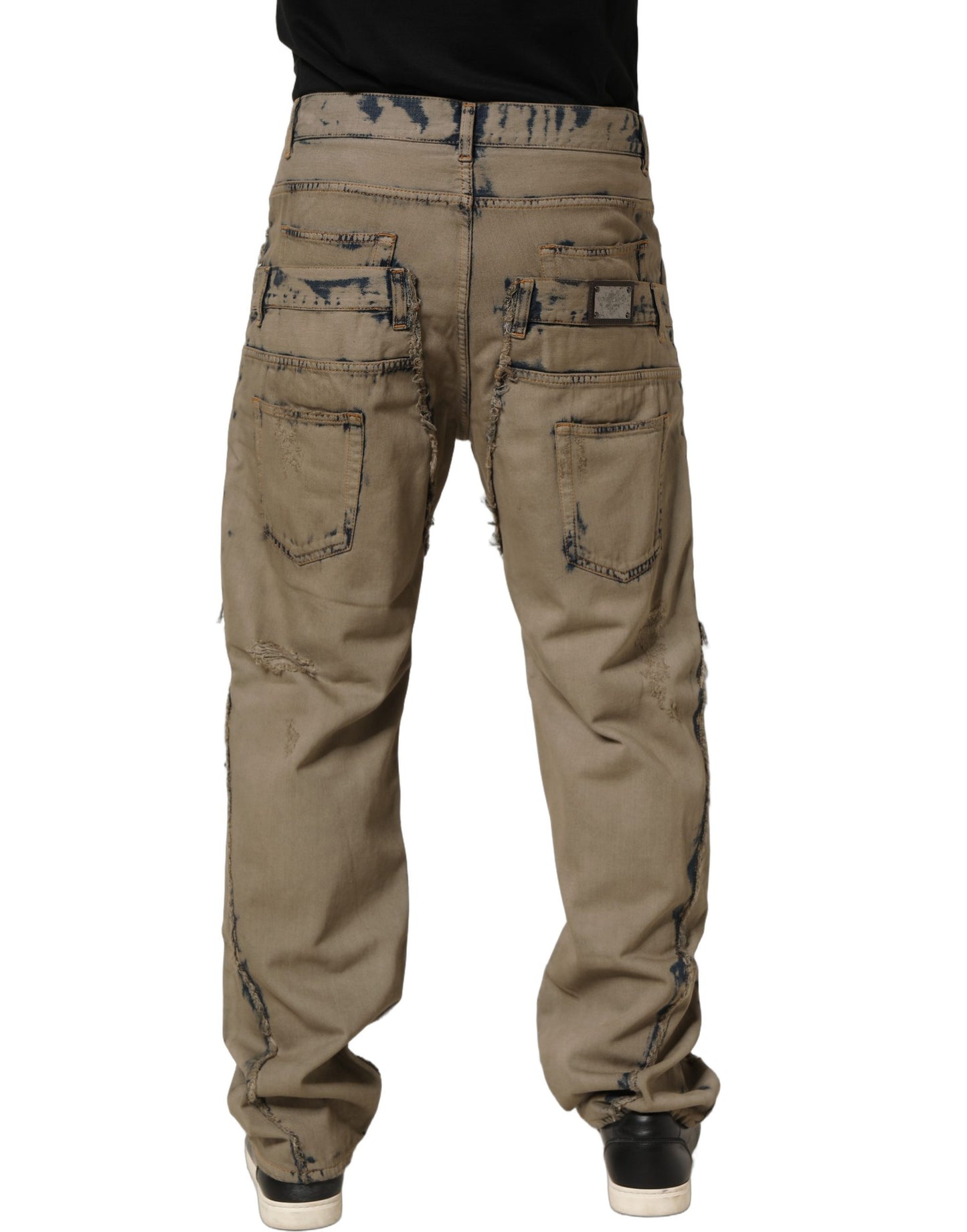Dolce & Gabbana Beige Bleached Deconstructed Men Denim Jeans Dolce & Gabbana