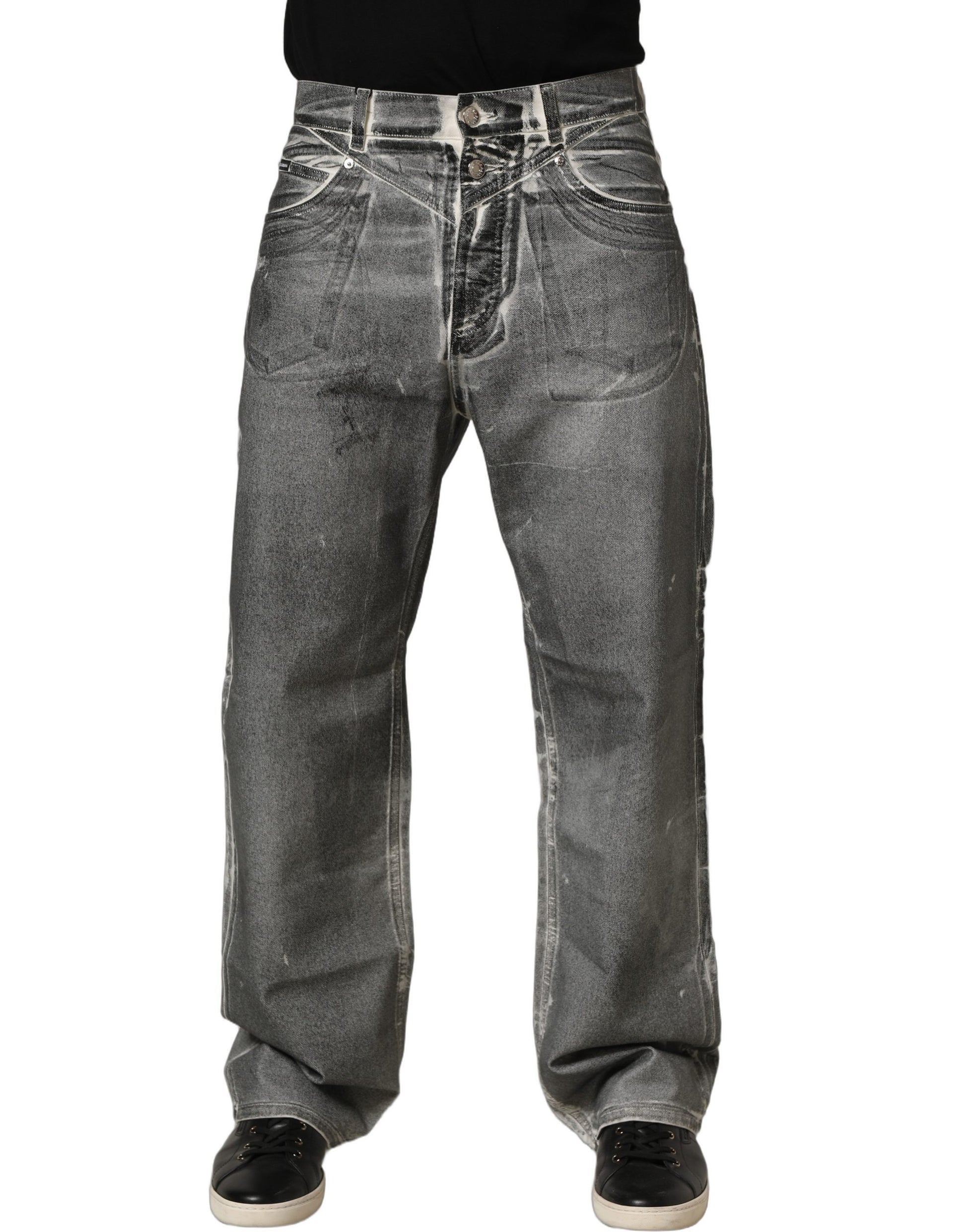 Dolce & Gabbana Grey Washed Mid Waist Straight Denim Jeans Dolce & Gabbana
