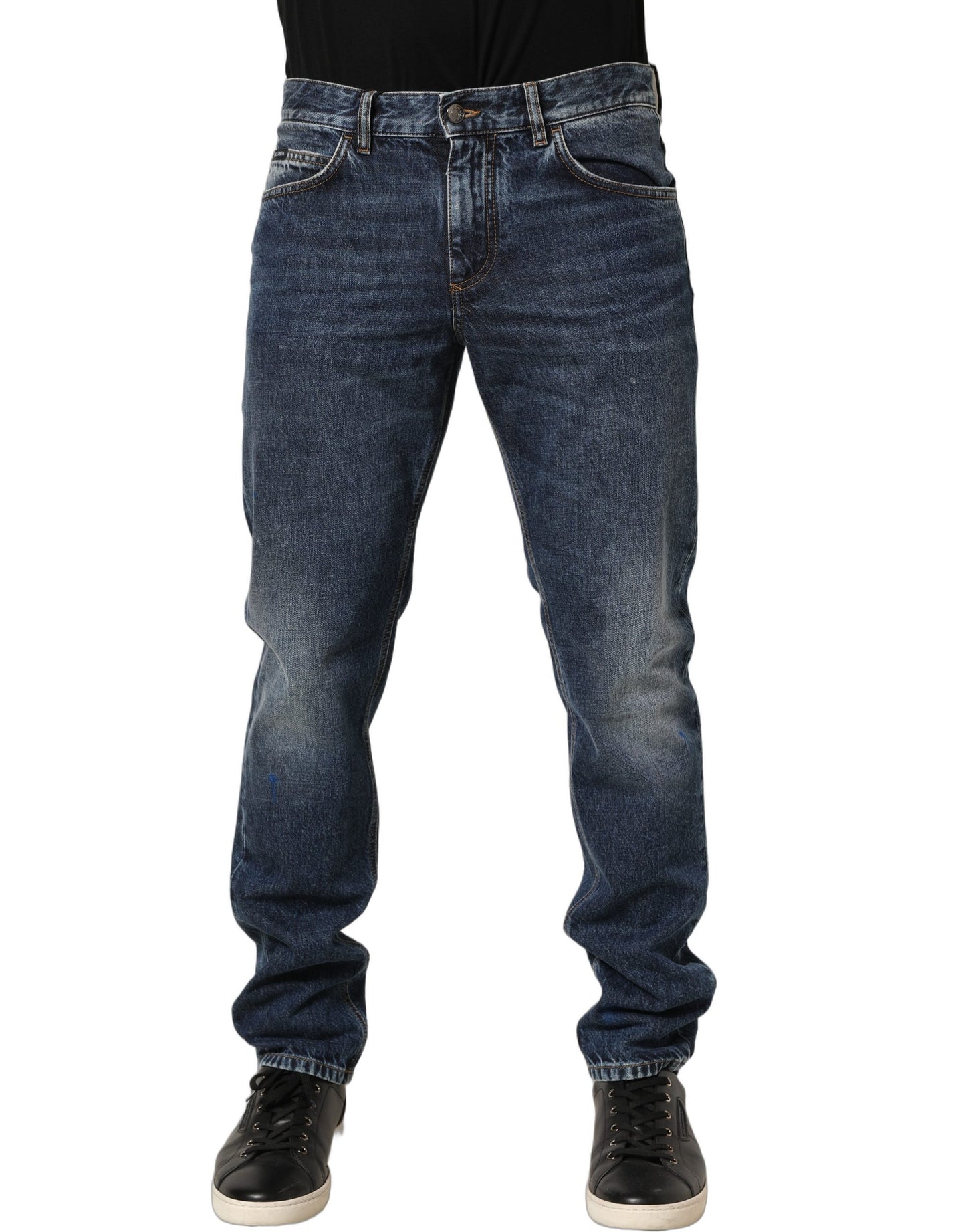 Dolce & Gabbana Dark Blue Washed Mid Waist Straight Men Denim Jeans Dolce & Gabbana