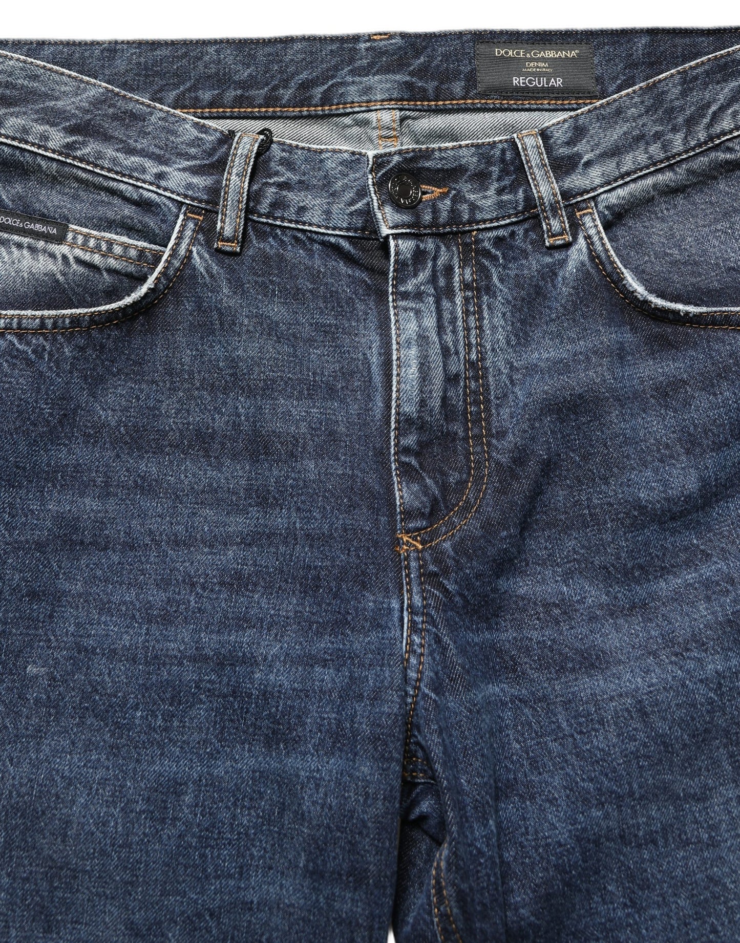 Dolce & Gabbana Dark Blue Washed Mid Waist Straight Men Denim Jeans Dolce & Gabbana