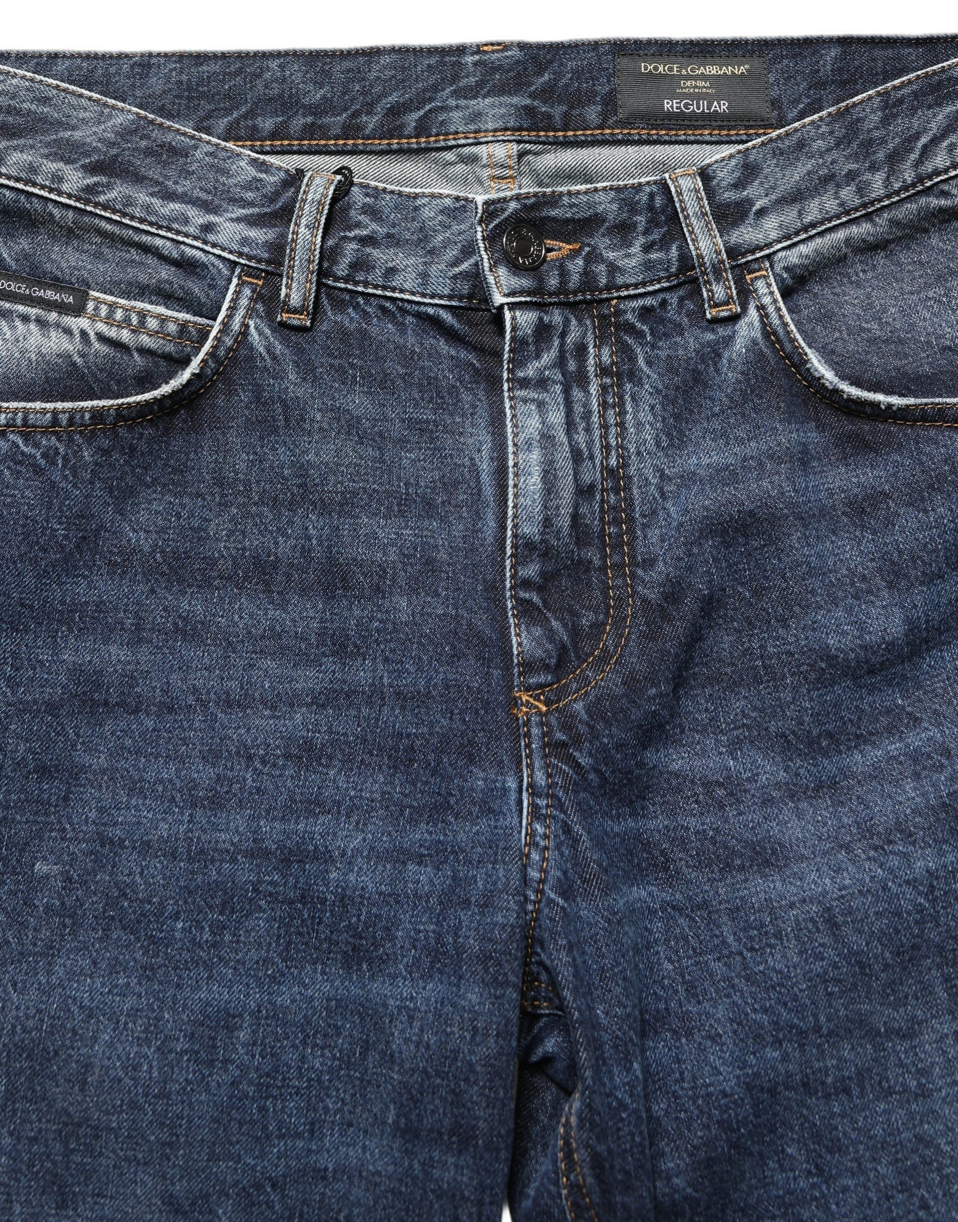 Dolce & Gabbana Dark Blue Washed Mid Waist Straight Men Denim Jeans Dolce & Gabbana