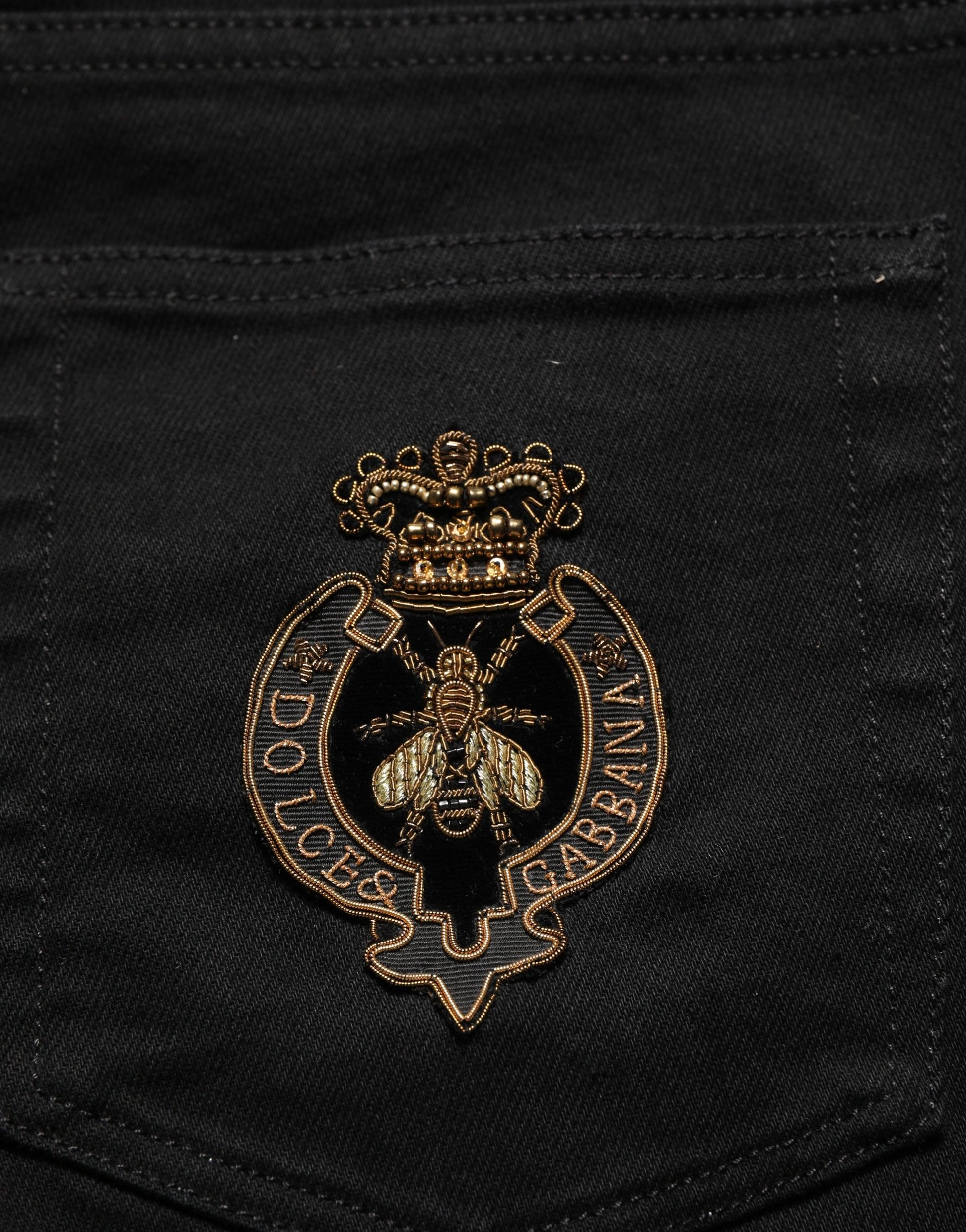 Dolce & Gabbana Black Heraldic Embroidered Skinny Denim Jeans Dolce & Gabbana
