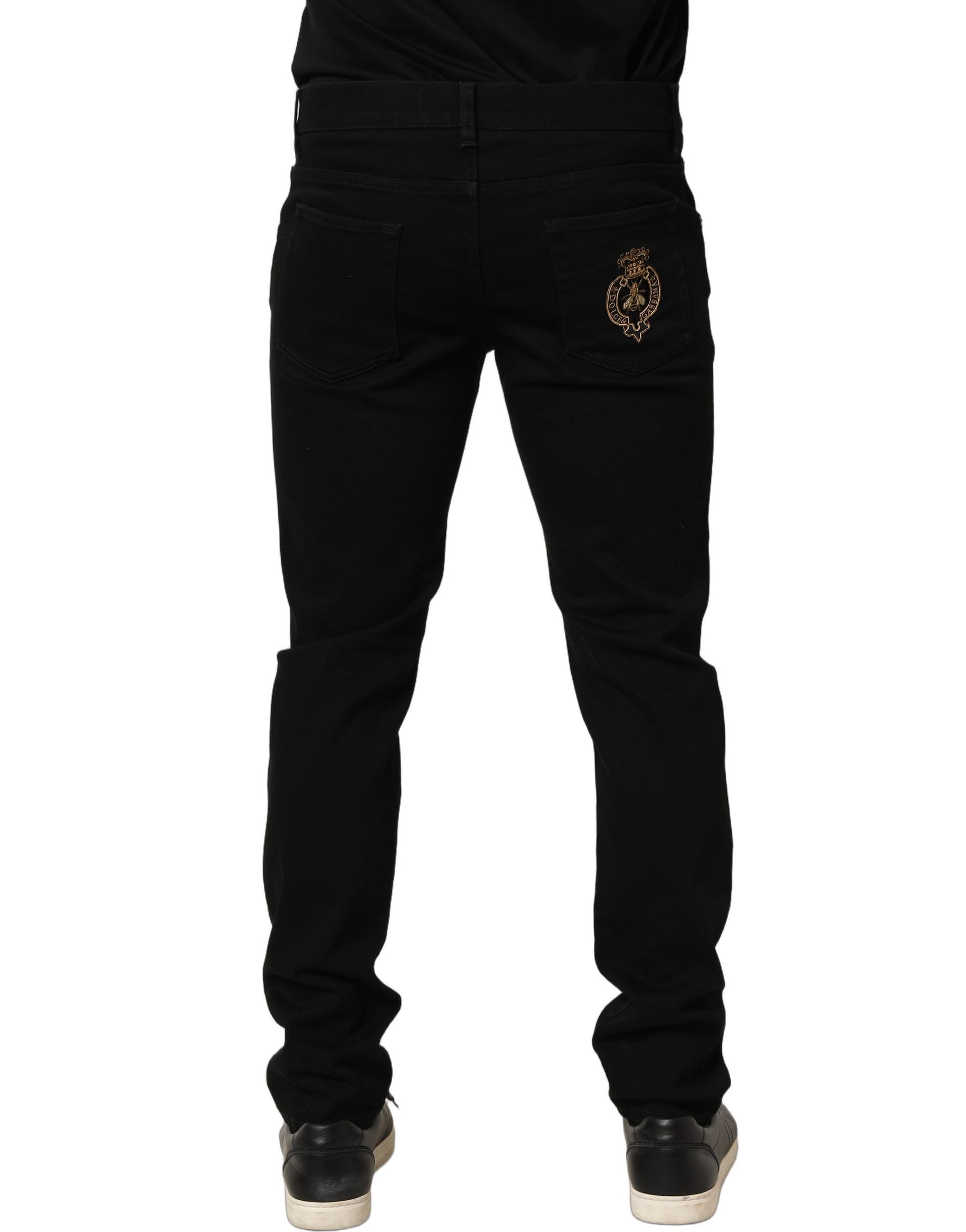 Dolce & Gabbana Black Heraldic Embroidered Skinny Denim Jeans Dolce & Gabbana