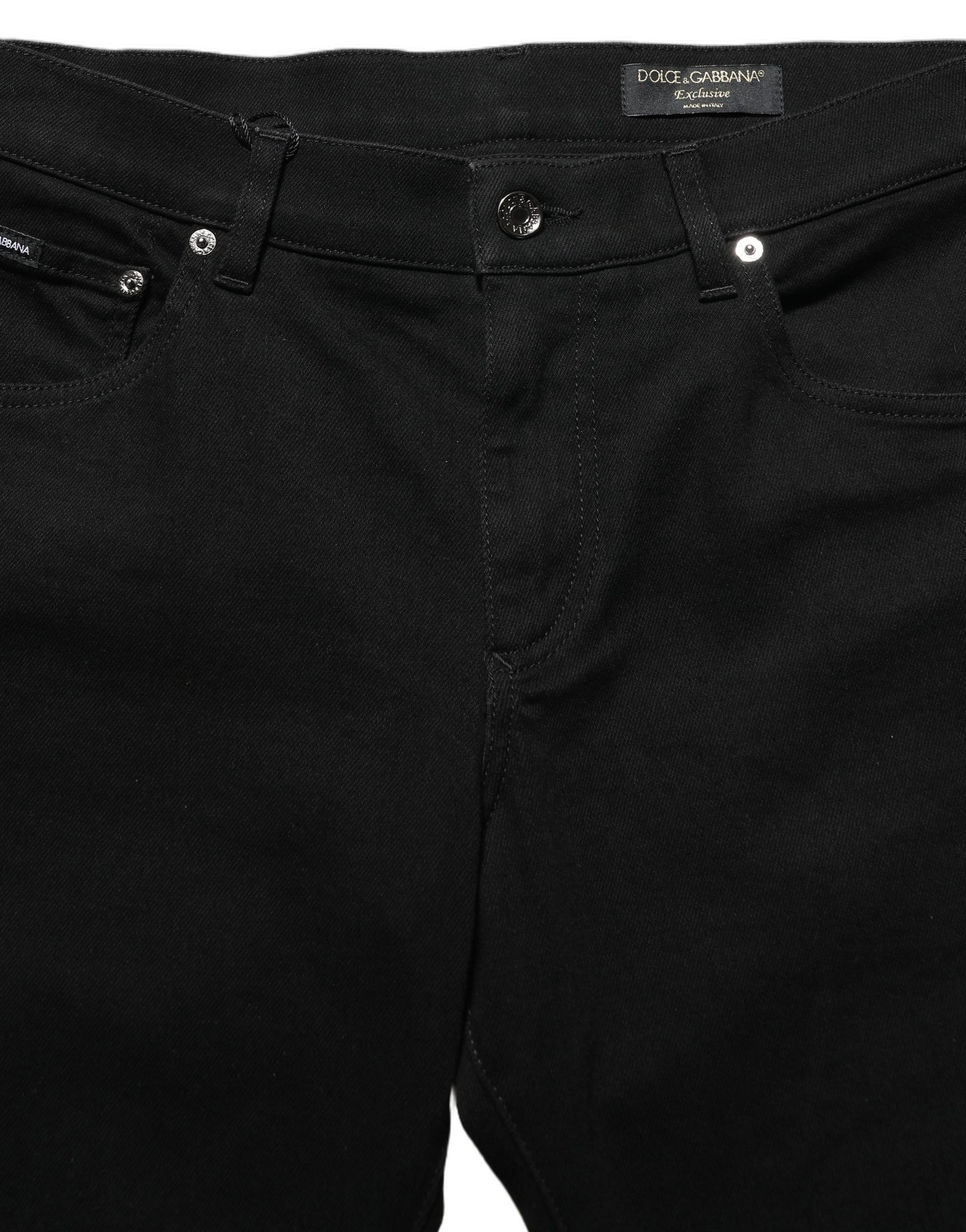 Dolce & Gabbana Black Heraldic Embroidered Skinny Denim Jeans Dolce & Gabbana