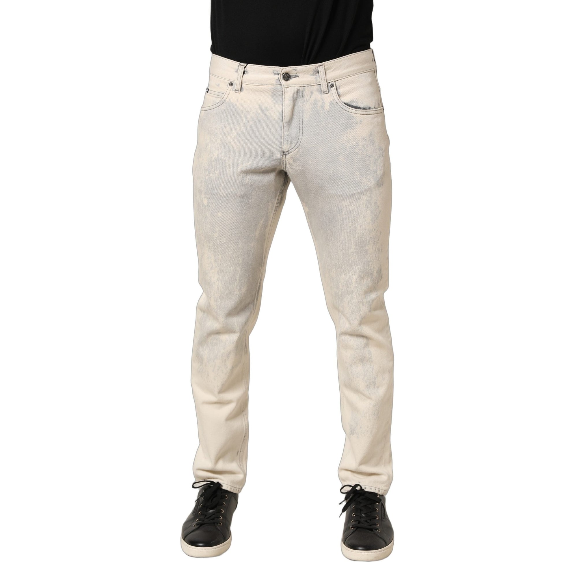 Dolce & Gabbana Beige Tie Dye Cotton Straight Men Denim Jeans Dolce & Gabbana