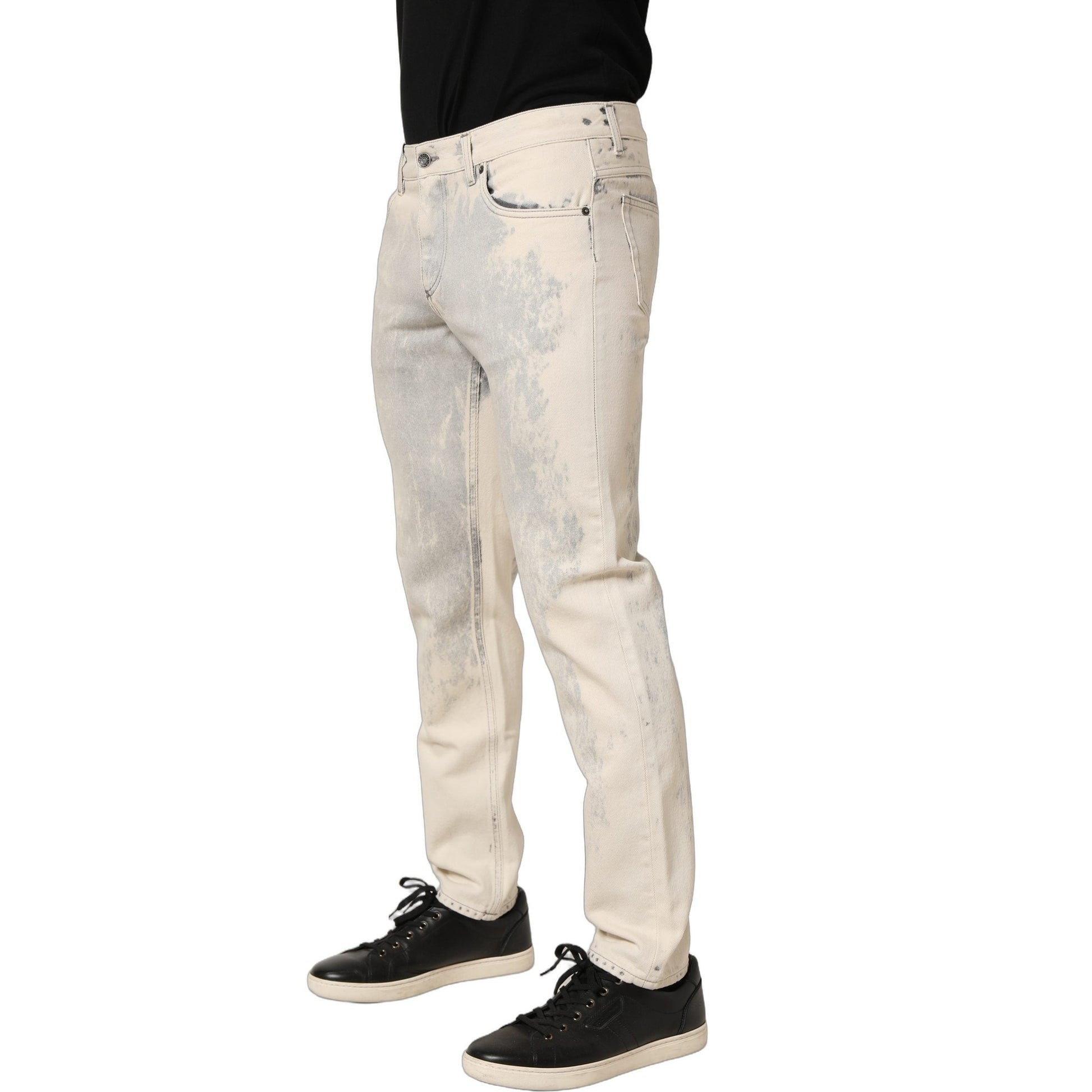 Dolce & Gabbana Beige Tie Dye Cotton Straight Men Denim Jeans Dolce & Gabbana