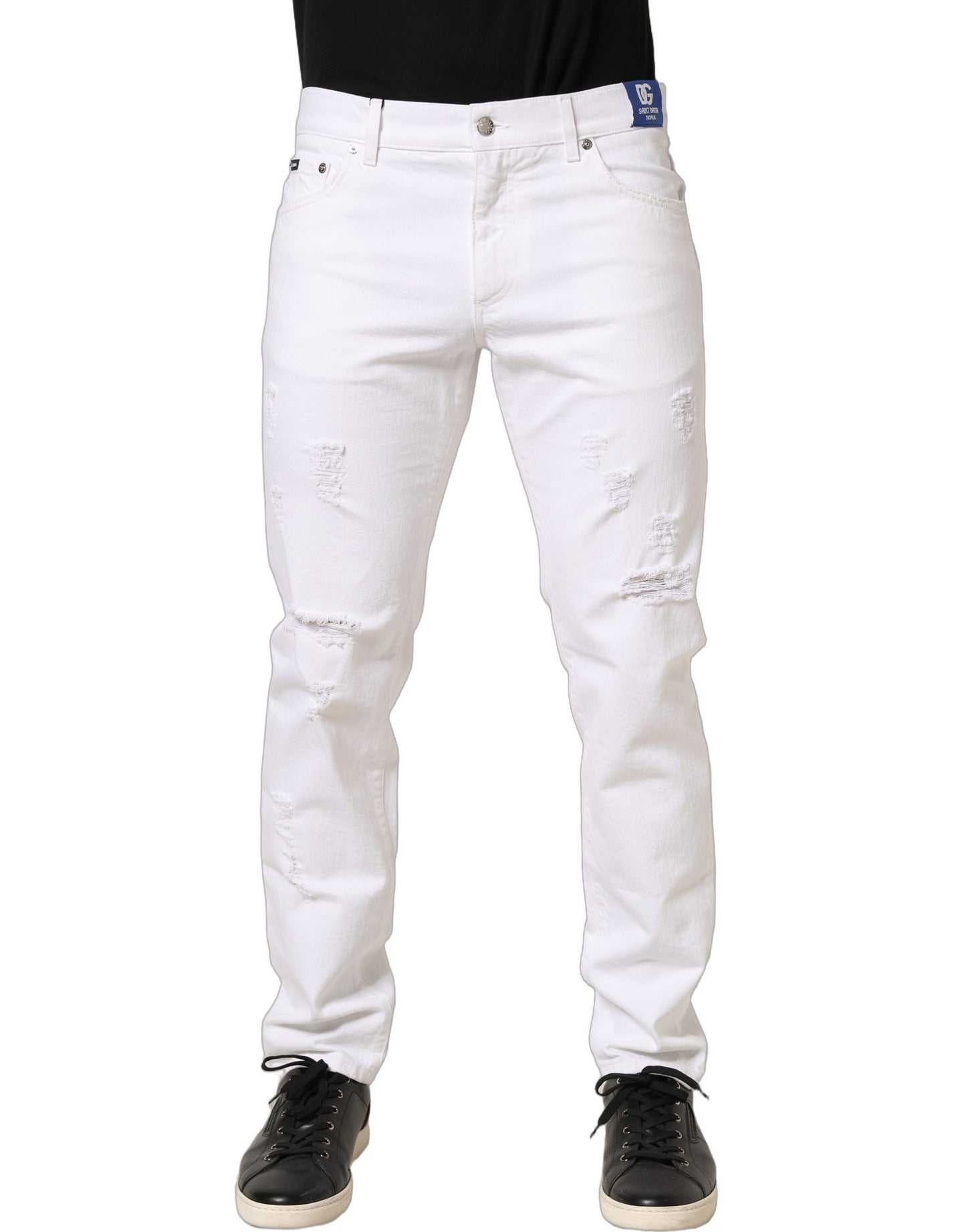 Dolce & Gabbana White Cotton Ripped Slim Fit Men Denim Jeans Dolce & Gabbana