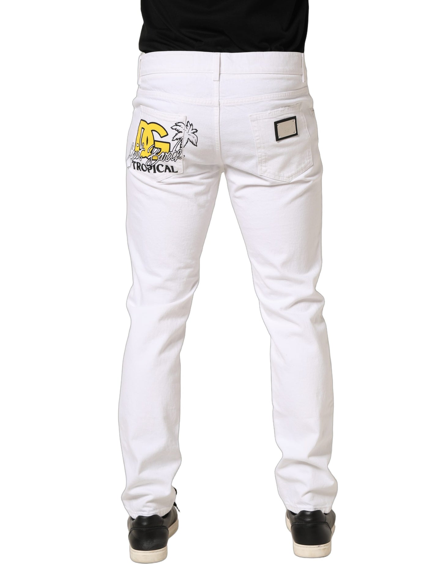 Dolce & Gabbana White Cotton Ripped Slim Fit Men Denim Jeans Dolce & Gabbana
