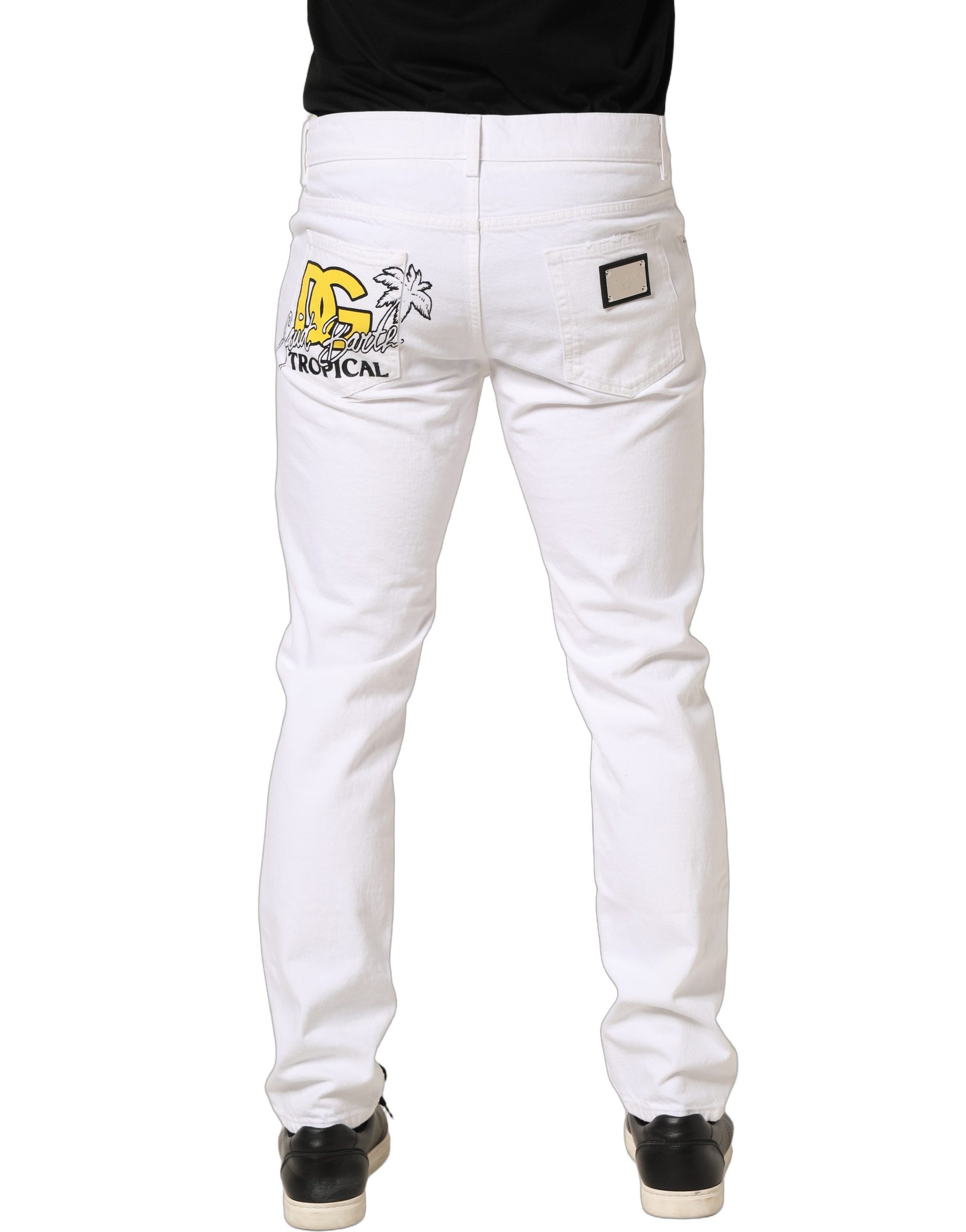 Dolce & Gabbana White Cotton Ripped Slim Fit Men Denim Jeans Dolce & Gabbana